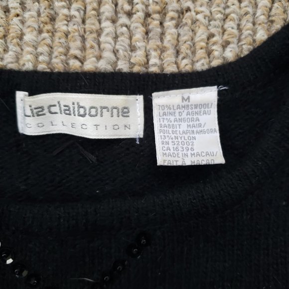 Vintage 90s Angora Lambswool Sweater Liz Clairborne Women's Medium Black - Picture 4 of 9
